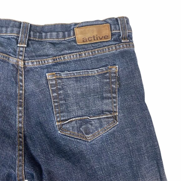 Active Denim Jeans 38x32 Button Fly Dark Wash Blue Faded Slim Straight Casual - Picture 4 of 11